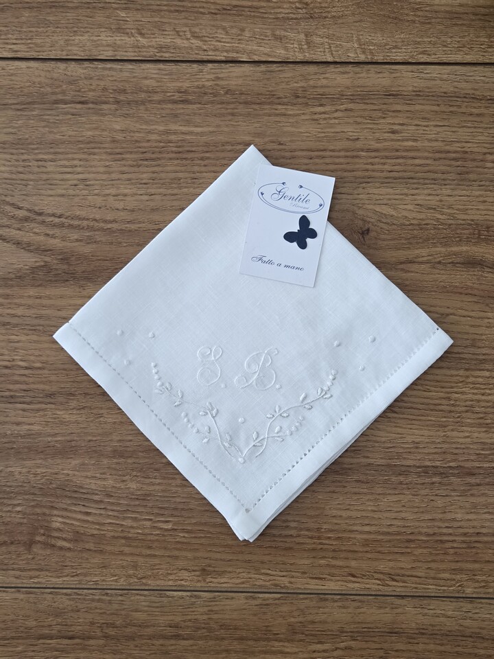 Fazzoletto Il mio Battesimo in puro lino Gentile Baby Couture Con orlo a giorno