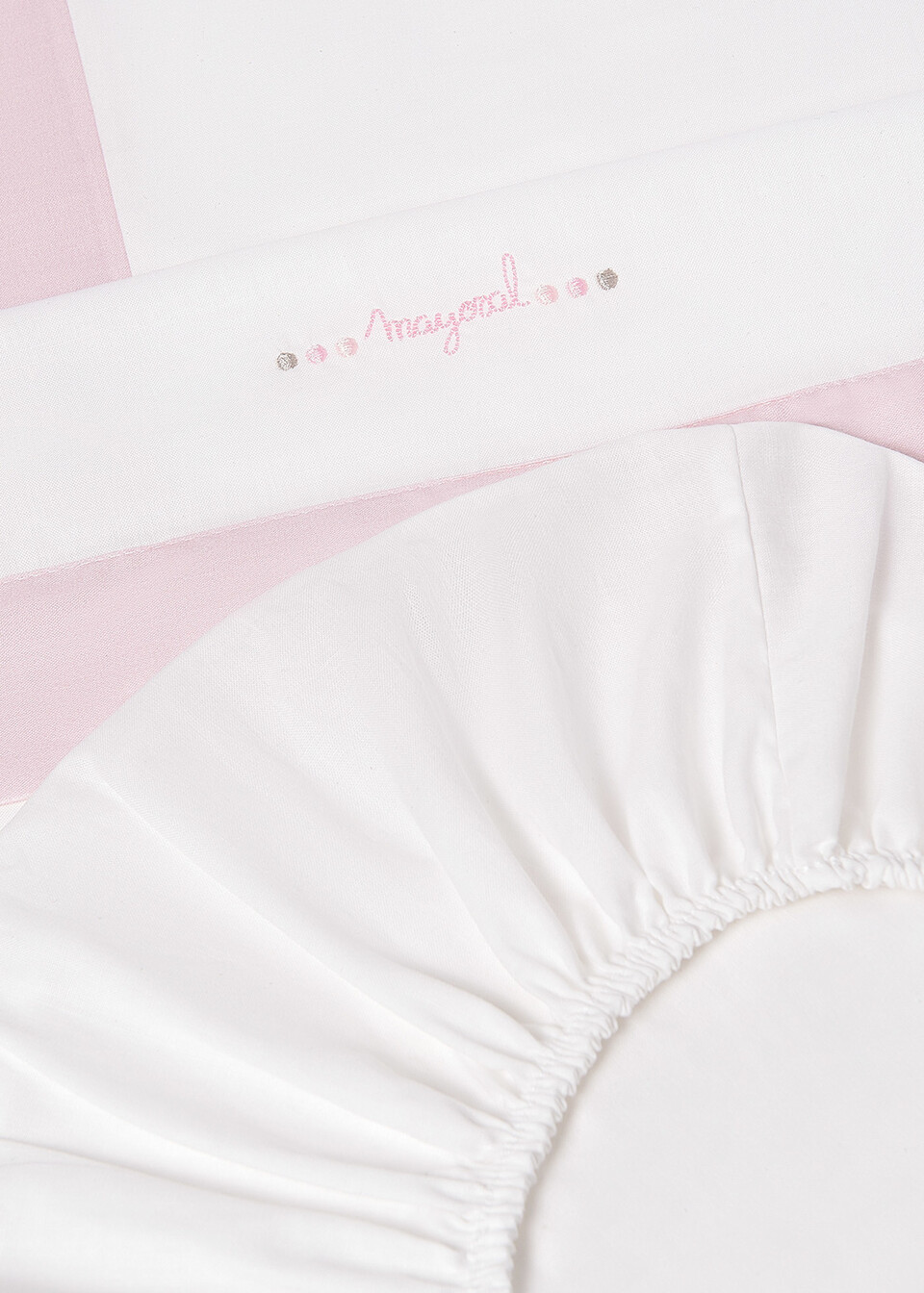 Set lenzuolino 3 pezzi per carrozzina in puro cotone Bianco / Rosa Mayoral