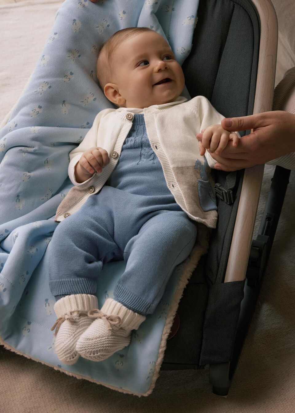 Completo salopette 3 pezzi Panna / Azzurro / Tortora Mayoral