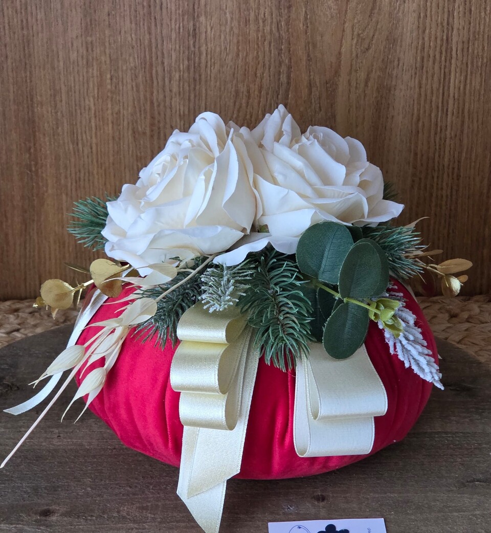 Pouf Natalizio in velluto Rosso con nastro doppio raso Gentile Ricami Grande