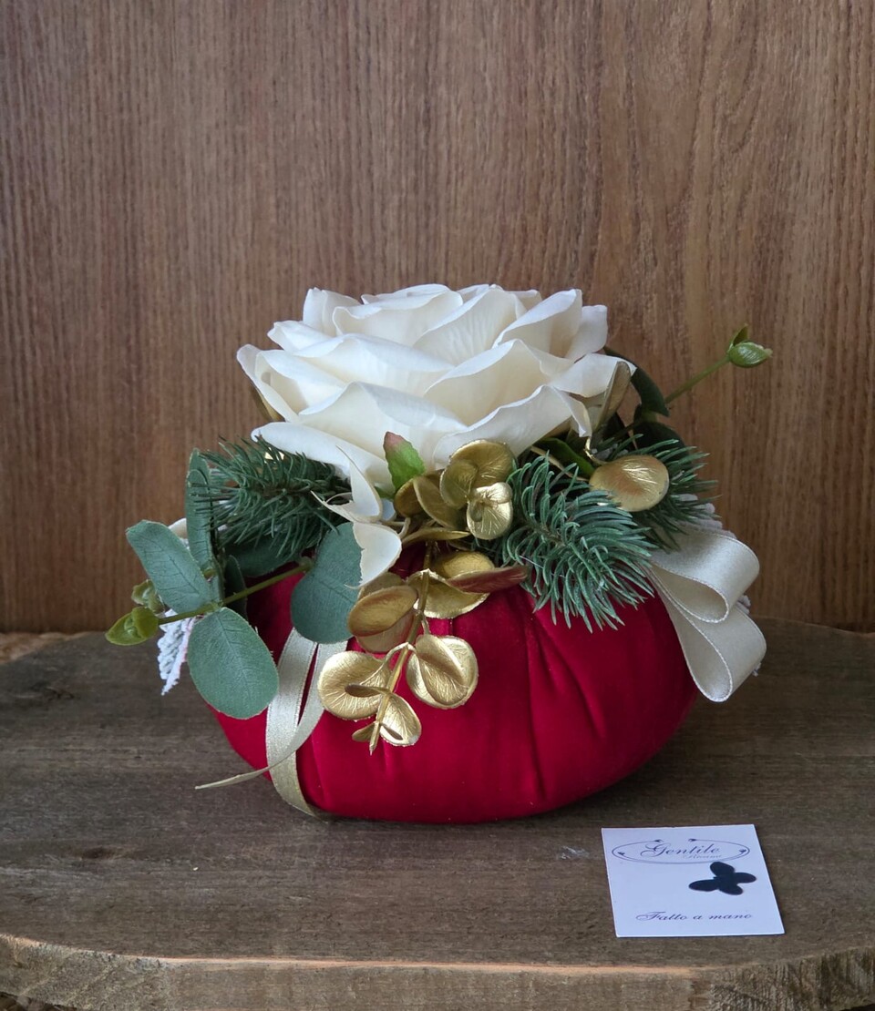 Pouf Natalizio in velluto Rosso con nastro doppio raso Gentile Ricami Piccolo
