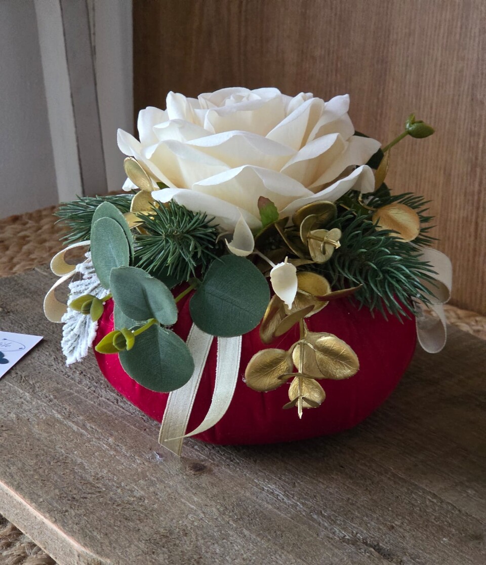 Pouf Natalizio in velluto Rosso con nastro doppio raso Gentile Ricami Piccolo