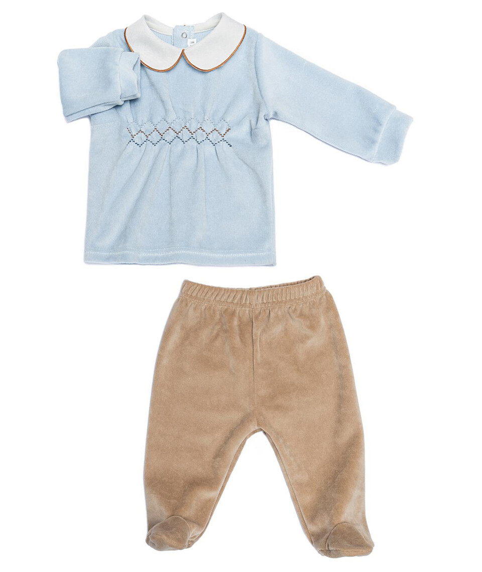 Completo 2 pezzi in ciniglia Cielo / Nocciola Barcellino