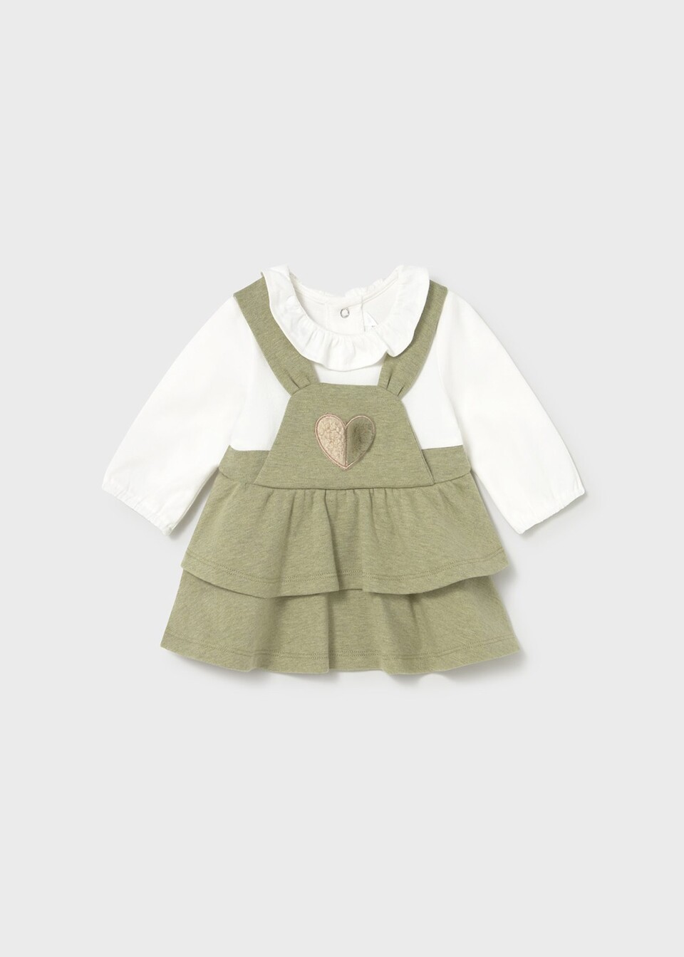 Vestito in caldo cotone con salopette integrata Bianco / Verde Mayoral