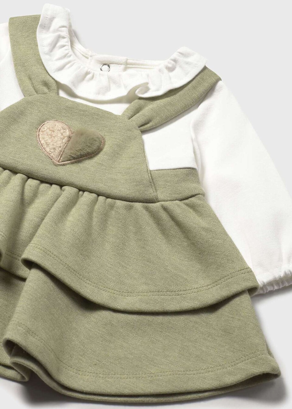 Vestito in caldo cotone con salopette integrata Bianco / Verde Mayoral