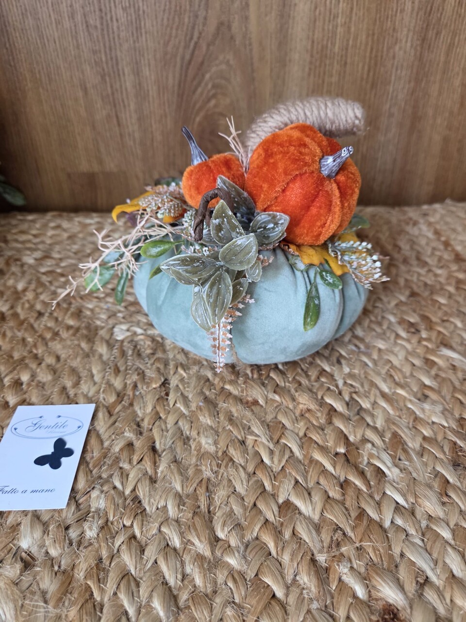 Zucca decorativa in velluto con fiori e rami Gentile Ricami Piccolo