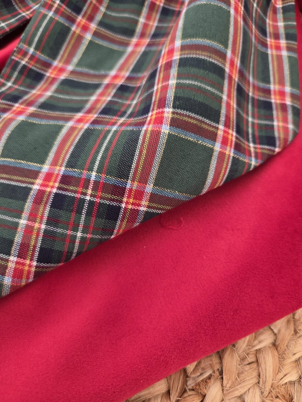 Doppio fiocco natalizio in velluto rosso e tessuto tartan Gentile Ricami Grande