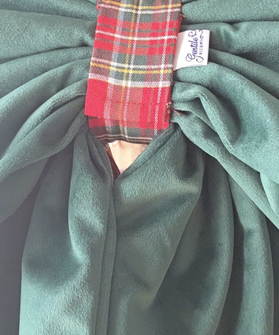 Doppio fiocco natalizio in velluto verde e tessuto tartan Gentile Ricami Grande