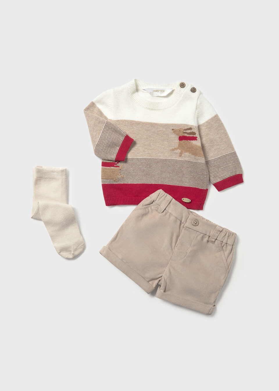 Completo 3 pezzi in caldo cotone Beige / Rosso Mayoral