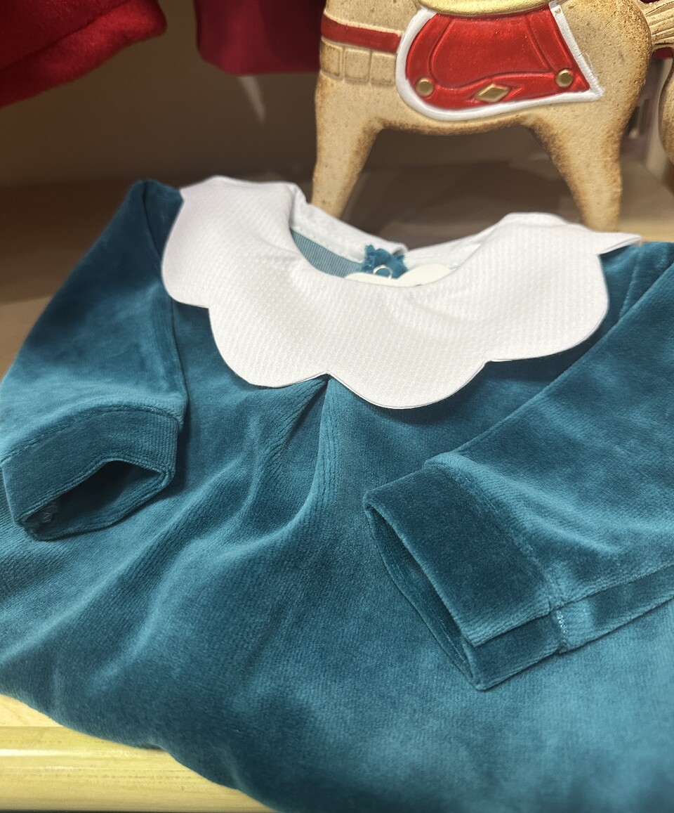 Tutina in ciniglia con colletto bianco in piquè Pappa e Latte