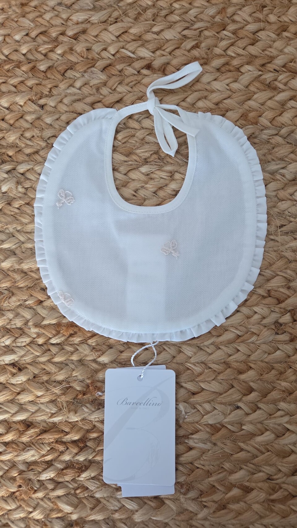 Bavetta in tulle con ricamo Bianco / Rosa Barcellino