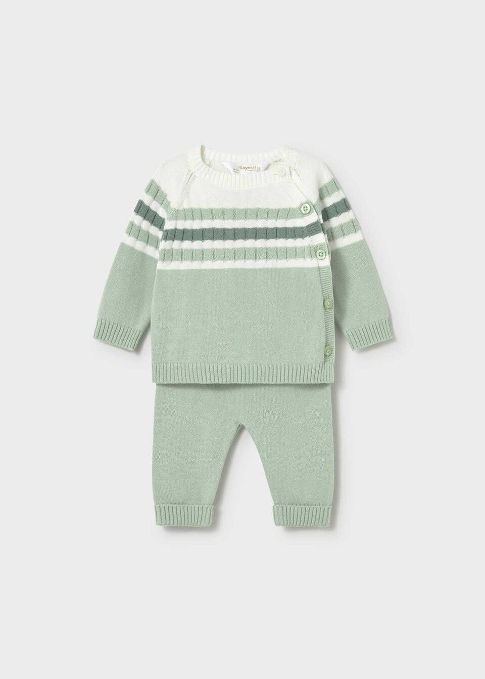Completo 2 pezzi in filo di puro cotone Verde Alga / Bianco Mayoral