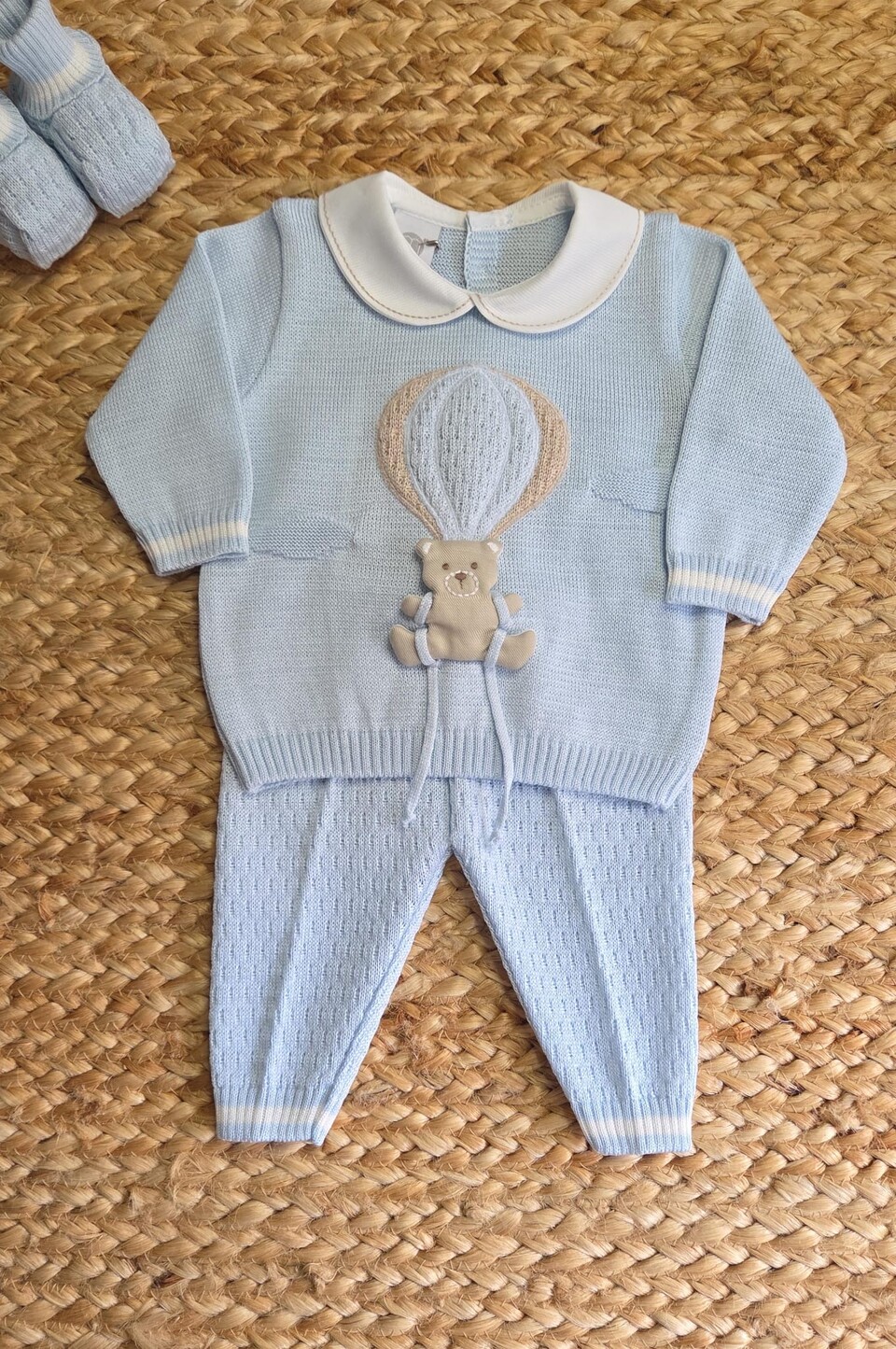 Completo 2 pezzi in filo di puro cotone Cielo / Vaniglia taglia 0-3 mesi Marlù