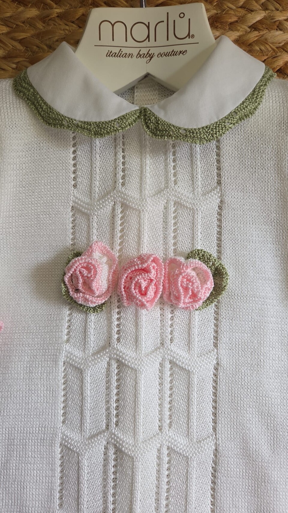 Tutina in filo di puro cotone Vaniglia / Rosa Pesco / Verde Oliva taglia 0-3 mesi Marlù