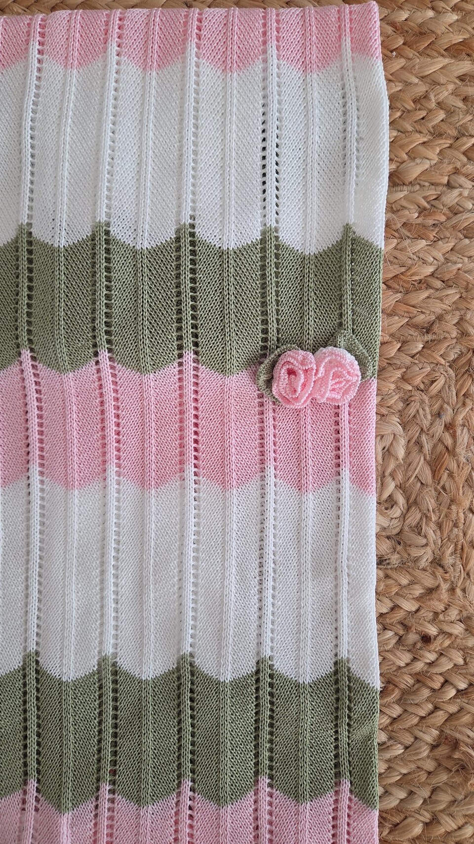 Copertina in filo di puro cotone Vaniglia / Rosa Pesco / Verde Oliva Marlù