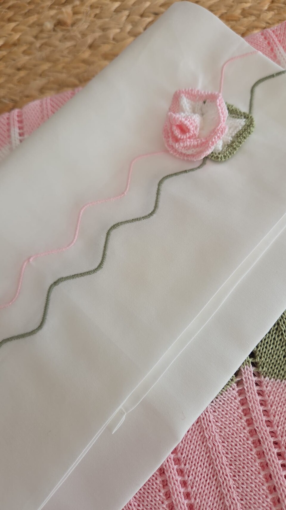 Set lenzuolino 3 pezzi per carrozzina in puro cotone Vaniglia / Rosa Pesco / Verde Oliva Marlù