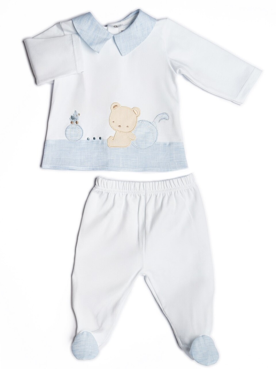 Completo 2 pezzi in jersey di cotone Bianco / Cielo Barcellino