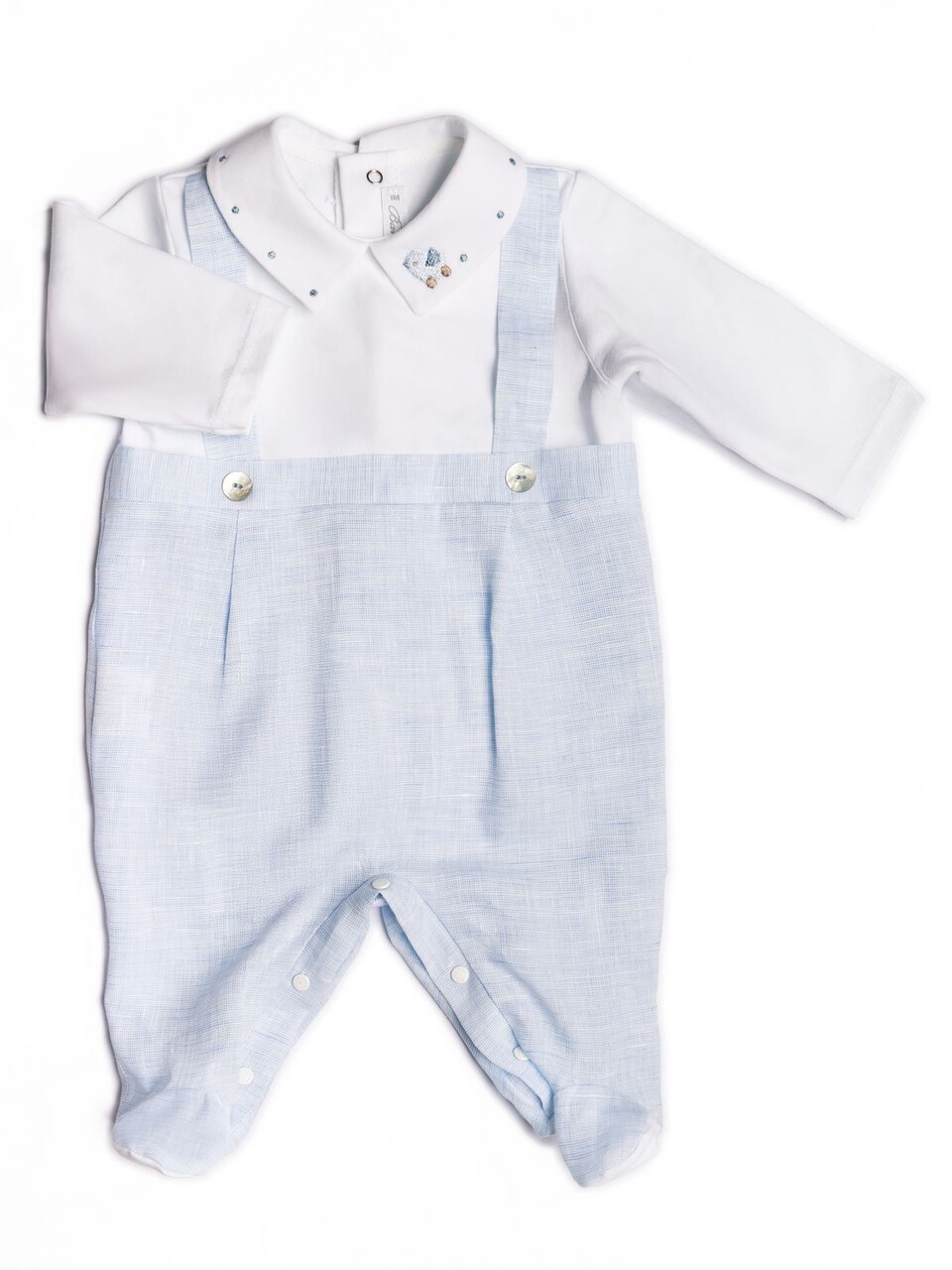 Tutina in lino e cotone Cielo / Bianco Barcellino