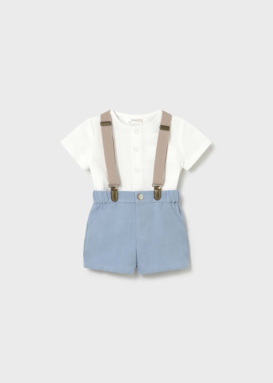 Completo elegante 3 pezzi in cotone e lino Bianco / Azzurro Mayoral