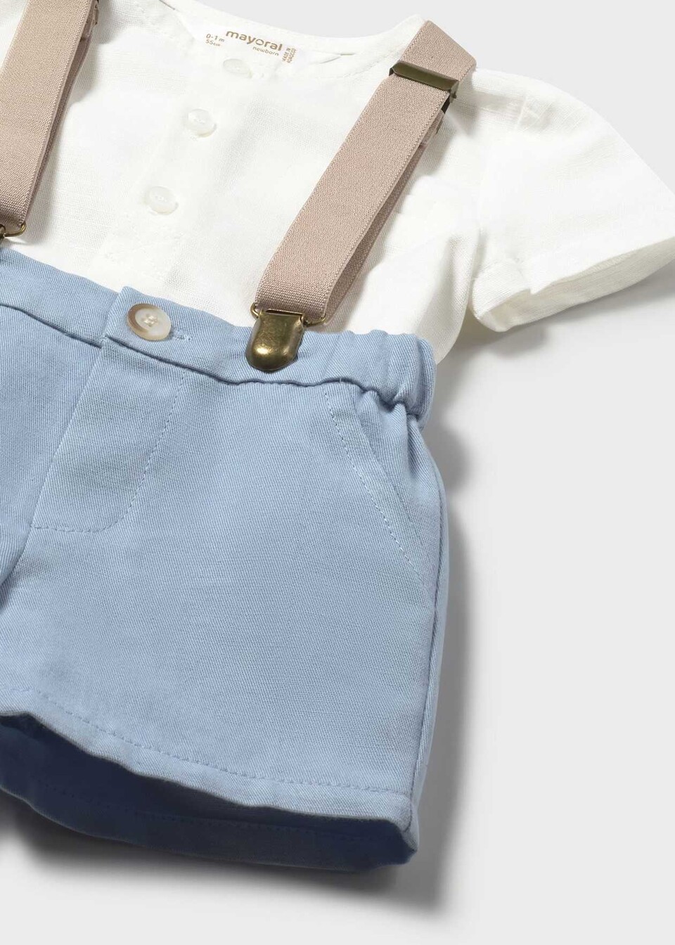 Completo elegante 3 pezzi in cotone e lino Bianco / Azzurro Mayoral