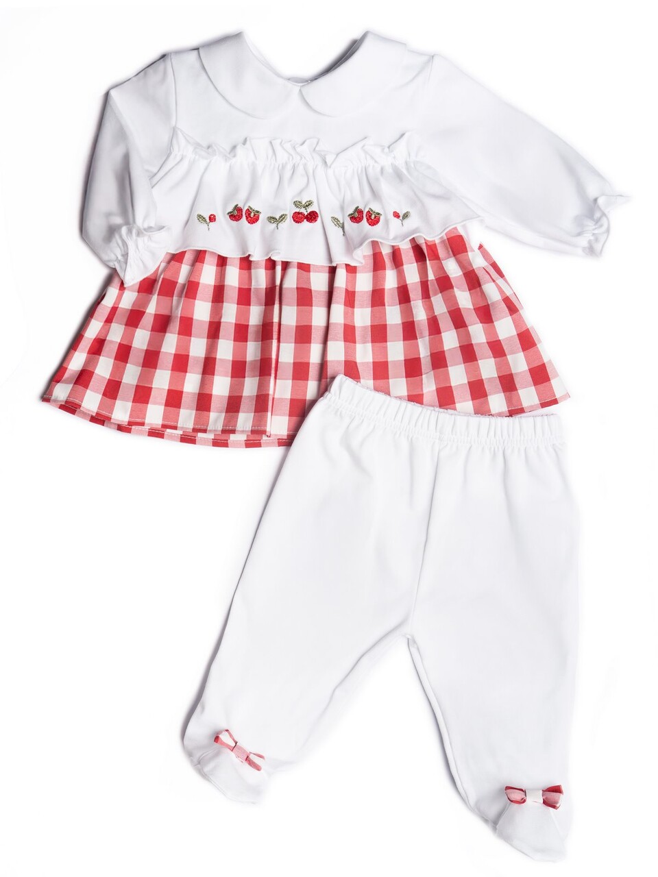 Completo 2 pezzi in jersey di cotone Bianco / Rosso Barcellino