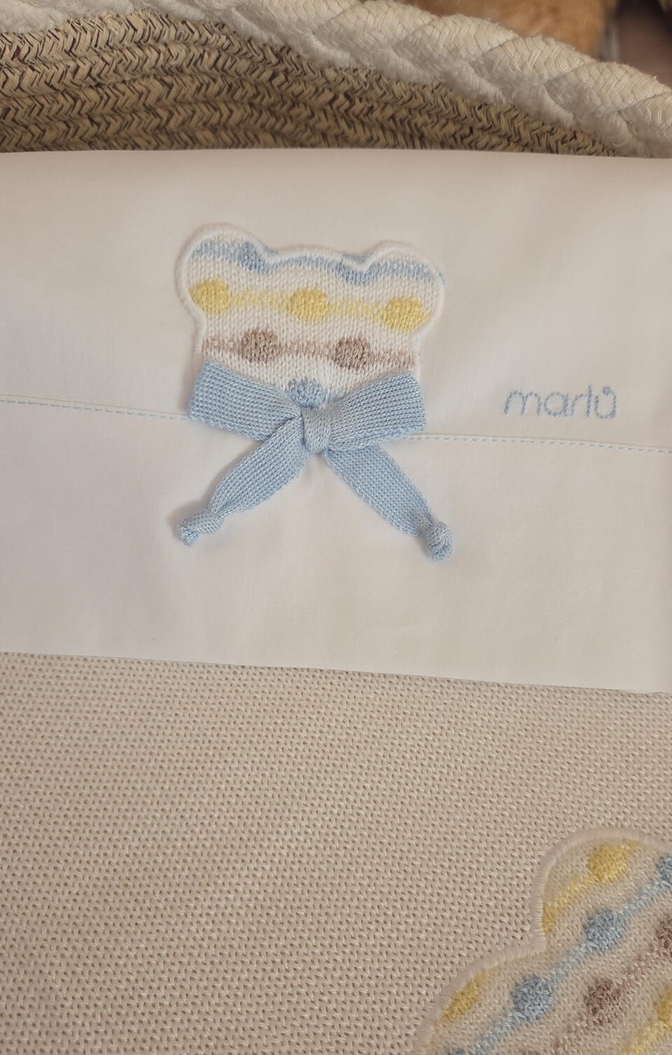 Set lenzuolino 3 pezzi per carrozzina Bianco / Cielo Polvere Marlù