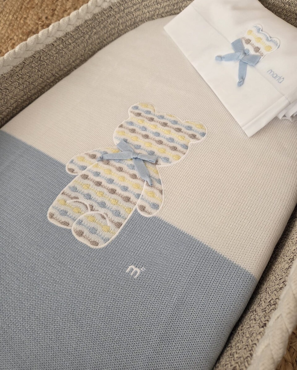 Set lenzuolino 3 pezzi per carrozzina Bianco / Cielo Polvere Marlù