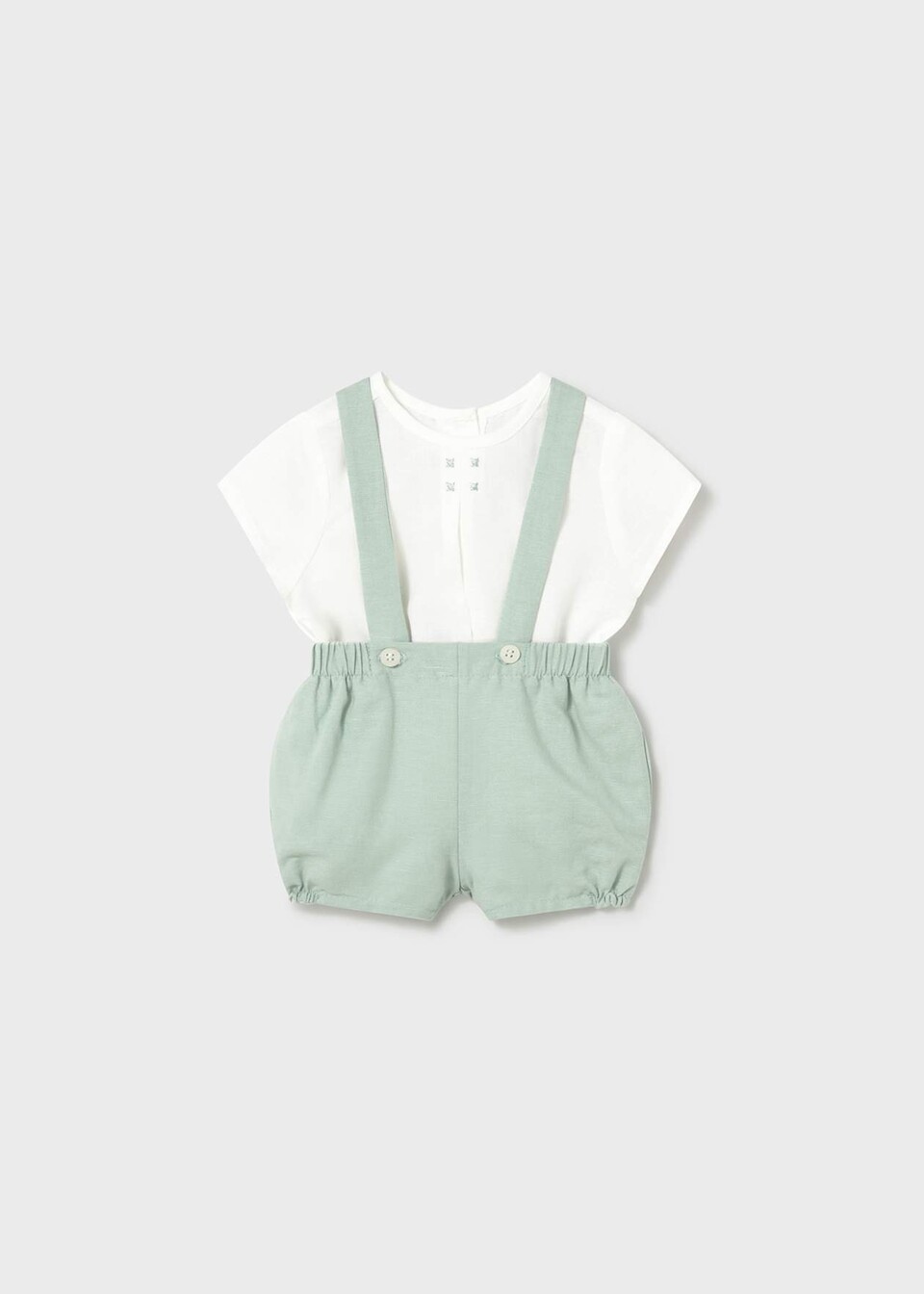 Completo 3 pezzi elegante in lino e cotone Bianco / Verde Mayoral