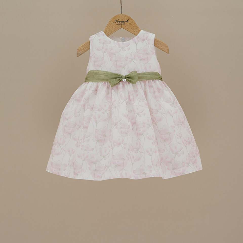 Abito elegante in puro cotone fantasia floreale Rosa / Verde Ninnaoh