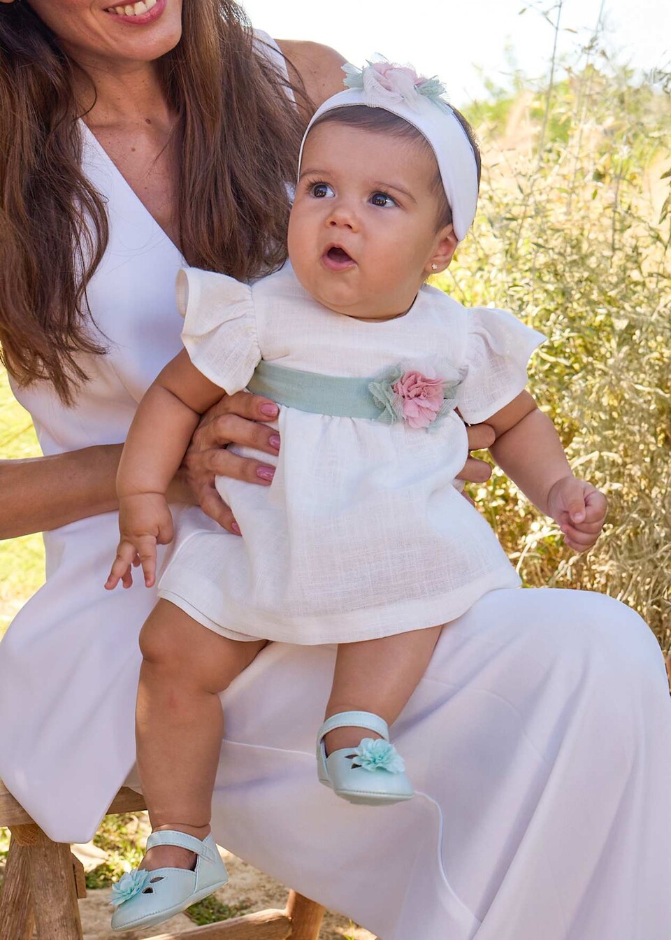 Abito elegante con culotte in cotone Panna / Verde Salvia Mayoral