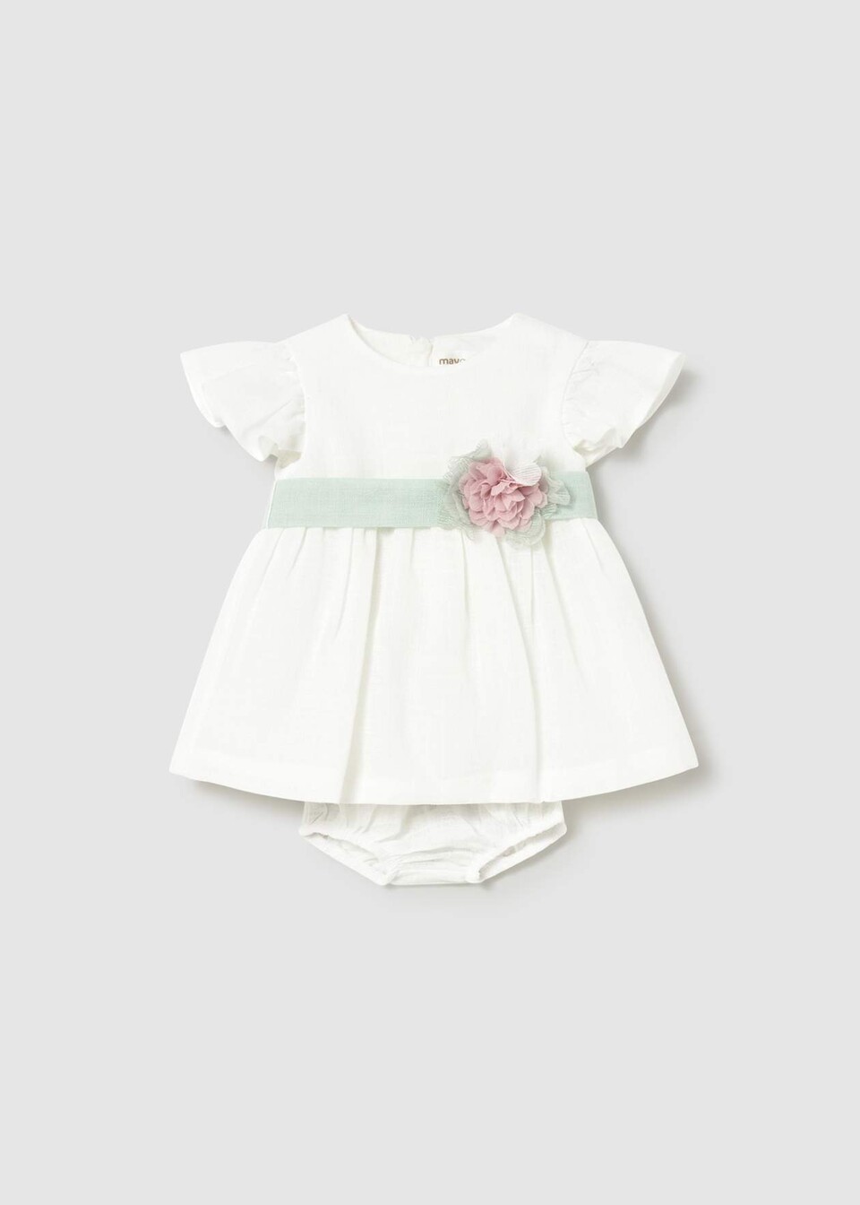 Abito elegante con culotte in cotone Panna / Verde Salvia Mayoral