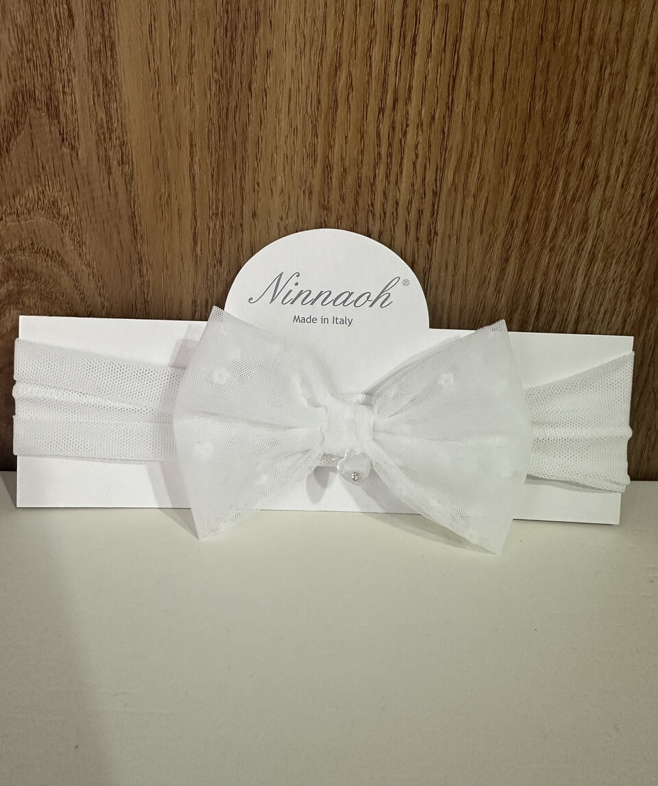 Fascetta in tulle con fiocco Bianco Ninnaoh