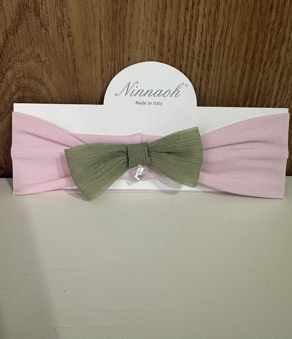Fascetta in cotone con fiocco Rosa / Verde Ninnaoh