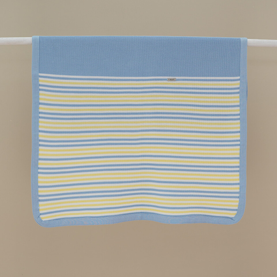 Completo nascita 4 pezzi in filo di puro cotone Cielo / Giallo Ninnaoh