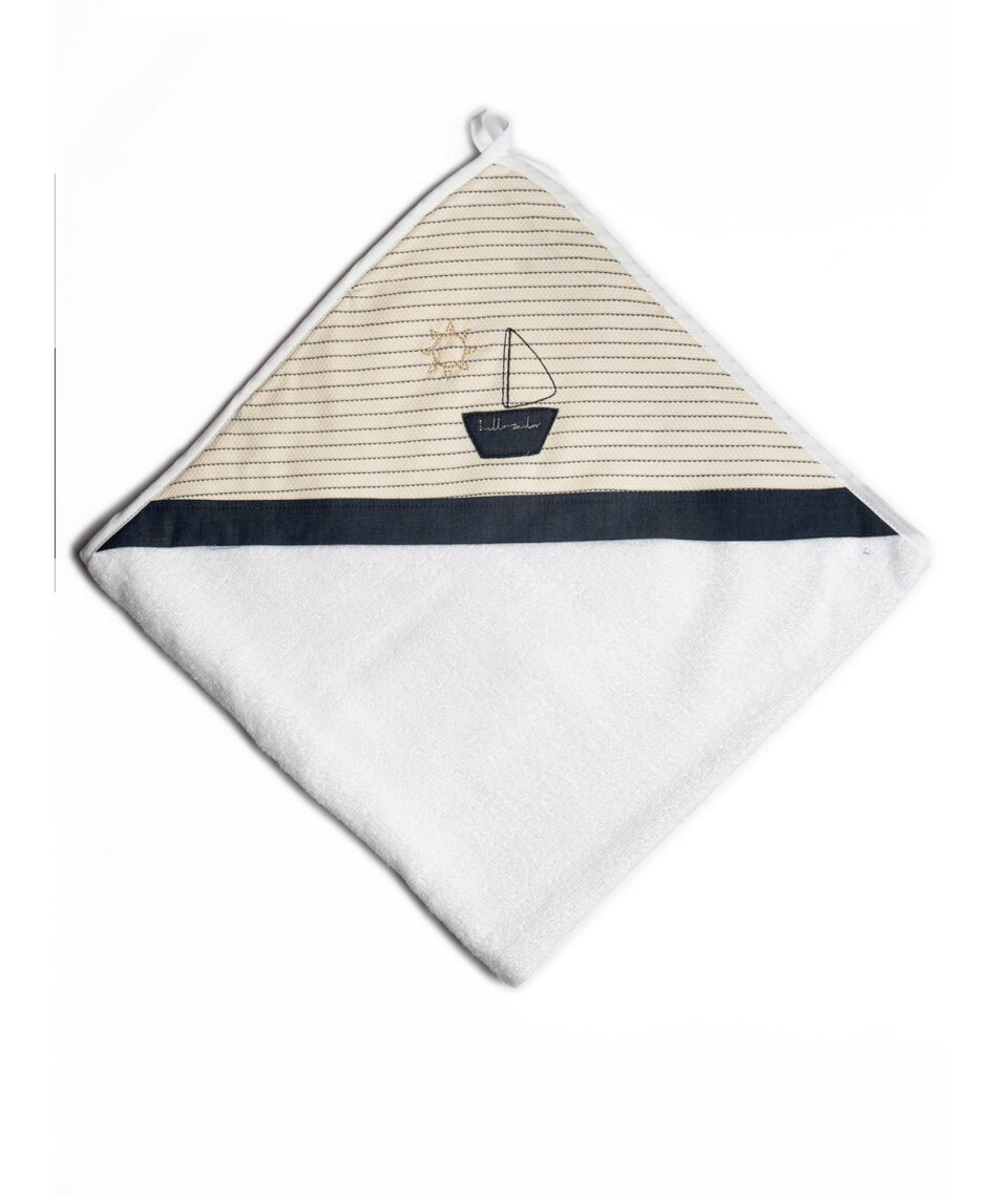 Accappatoio con cappuccio in spugna Bianco / Blu / Panna Barcellino