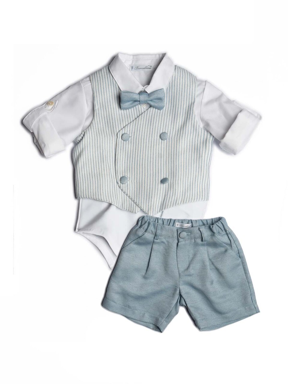 Completo 4 pezzi elegante in cotone Bianco / Cielo Polvere Barcellino