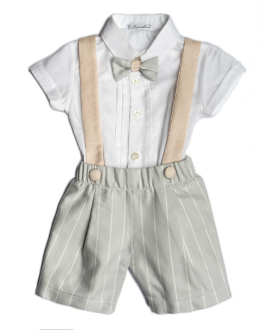 Completo 3 pezzi elegante in cotone Bianco / Cielo / Beige Barcellino