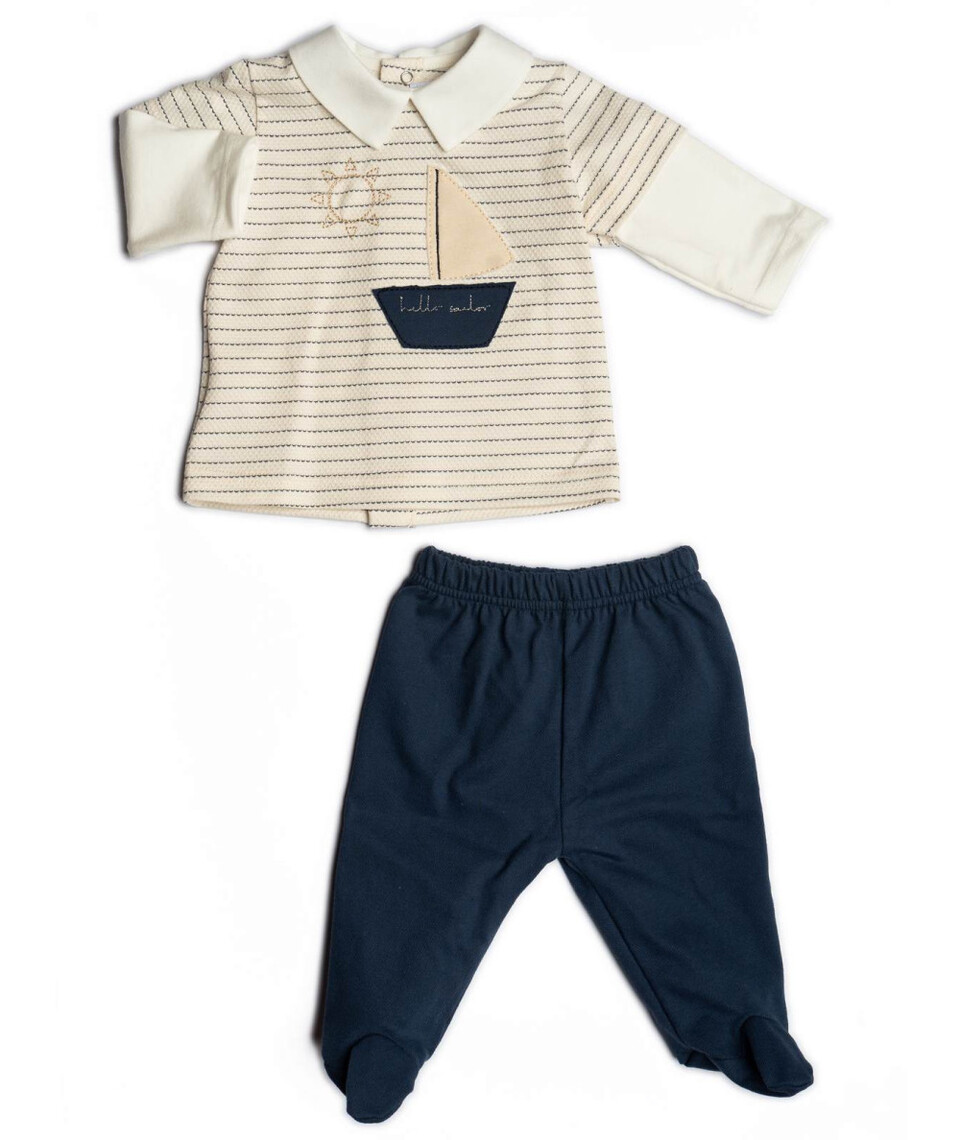 Completo 2 pezzi in jersey di cotone Panna / Blu Barcellino