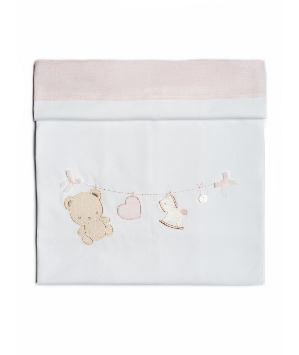 Copertina per carrozzina sfoderabile in cotone Bianco Latte / Rosa Barcellino