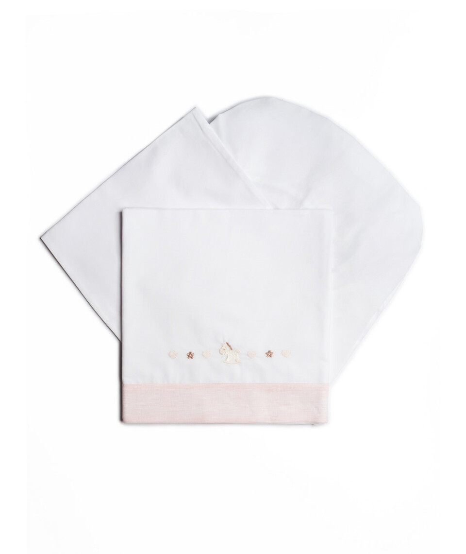 Set lenzuolino 3 pezzi per carrozzina in puro cotone Bianco / Rosa Barcellino