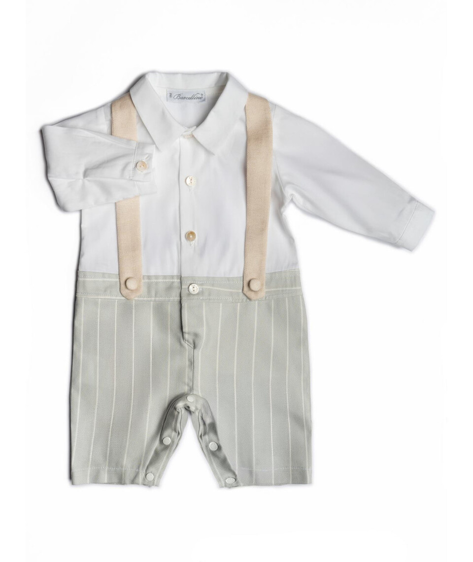 Tutina in puro cotone con righe Cielo / Bianco Barcellino