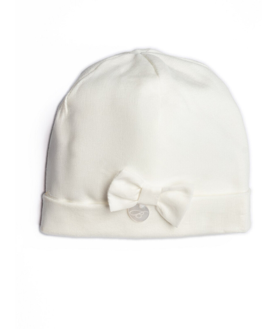 Cappellino in jersey di cotone Bianco Latte con fiocchetto Barcellino
