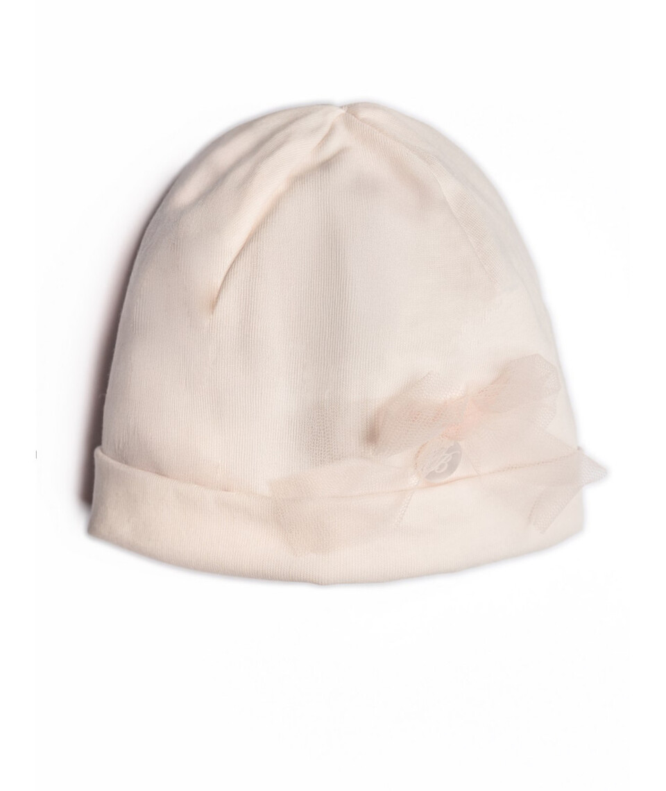 Cappellino in puro cotone con fiocchetto in tulle Rosa Barcellino