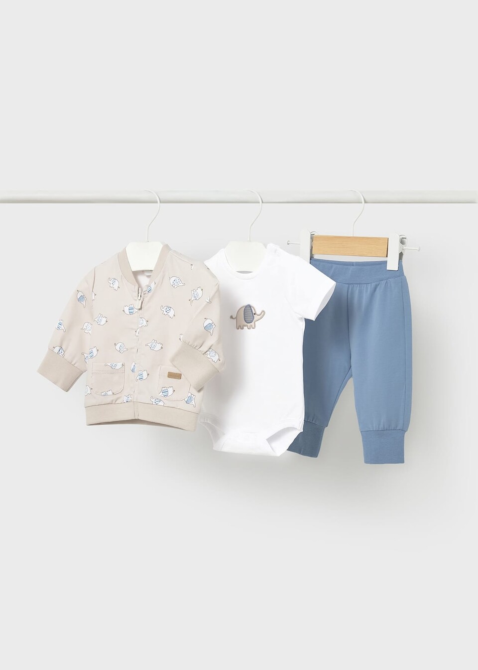 Tuta 3 pezzi in cotone Panna / Azzurro Mayoral