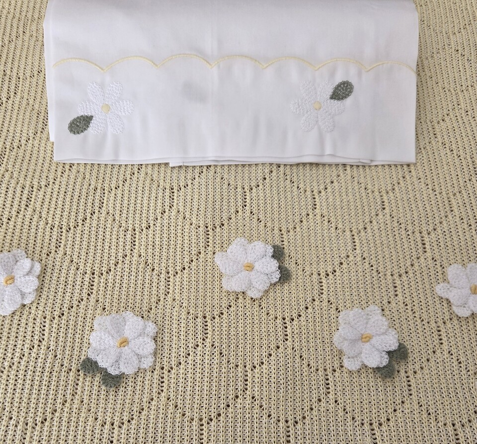 Completo nascita 7 pezzi in filo di cotone giallo Margherite Marlù EK21