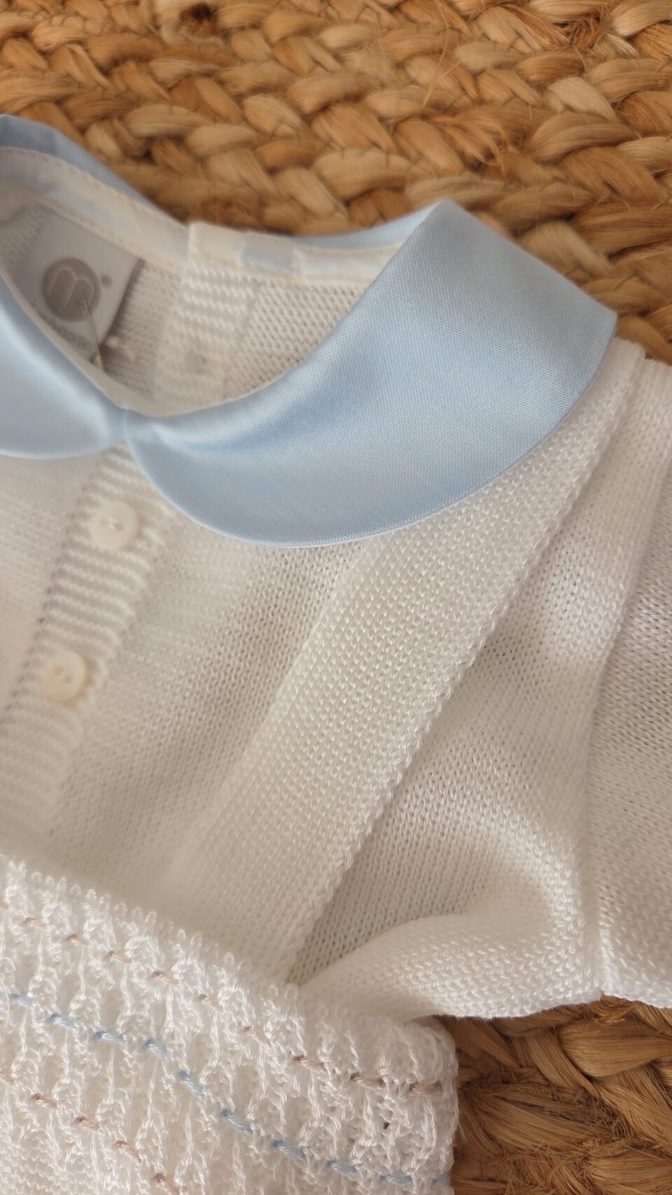 Salopette 2 pezzi con babbucce in filo di puro cotone Bianco / Cielo Polvere / Noce taglia 0-3 mesi Marlù