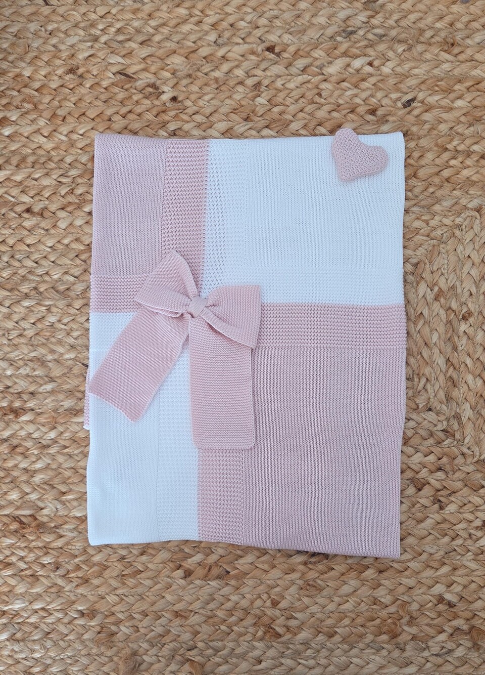 Completo per carrozzina con copertina in filo di cotone e lenzuolino Bianco / Rosa Cipria Marlù