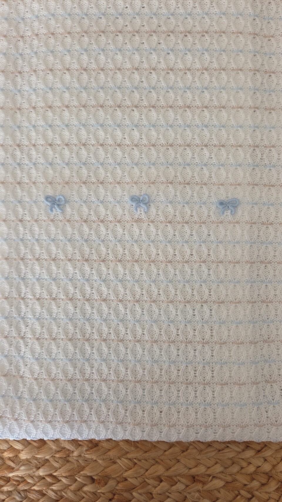 Copertina per carrozzina in filo di puro cotone Bianco / Cielo Polvere / Noce Marlù