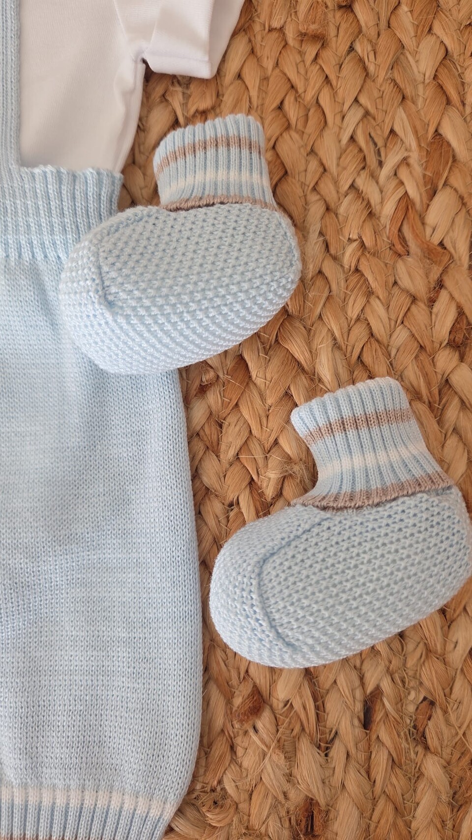 Completo nascita 4 pezzi in cotone Cielo / Noce Marlù