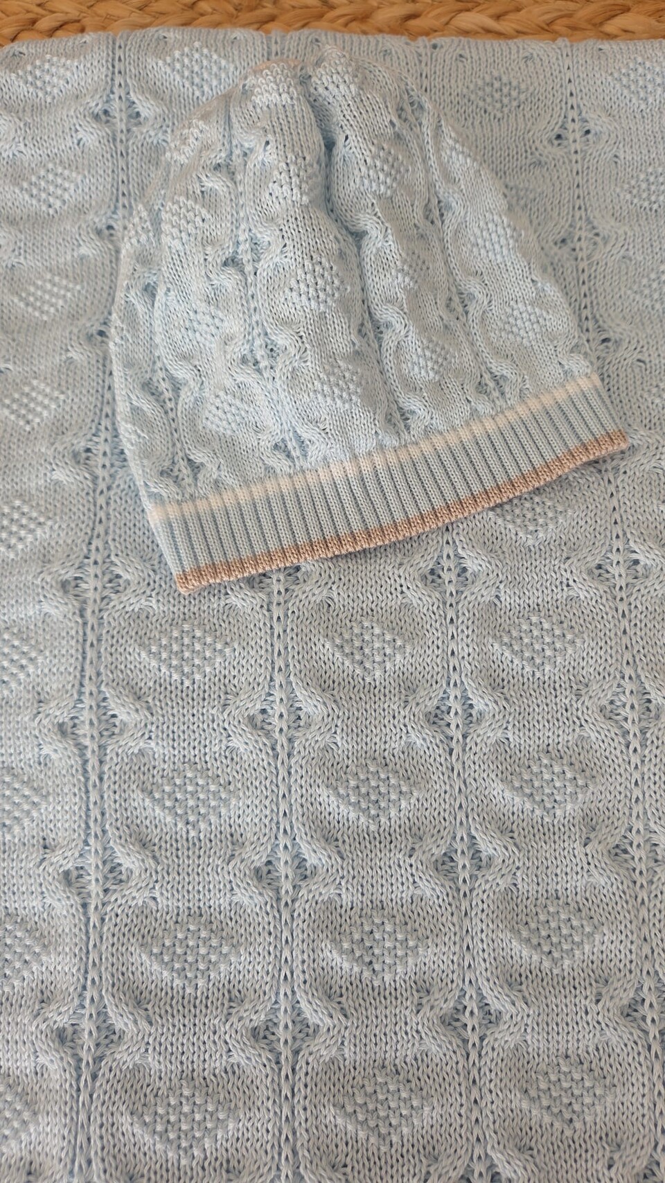 Completo nascita 4 pezzi in cotone Cielo / Noce Marlù